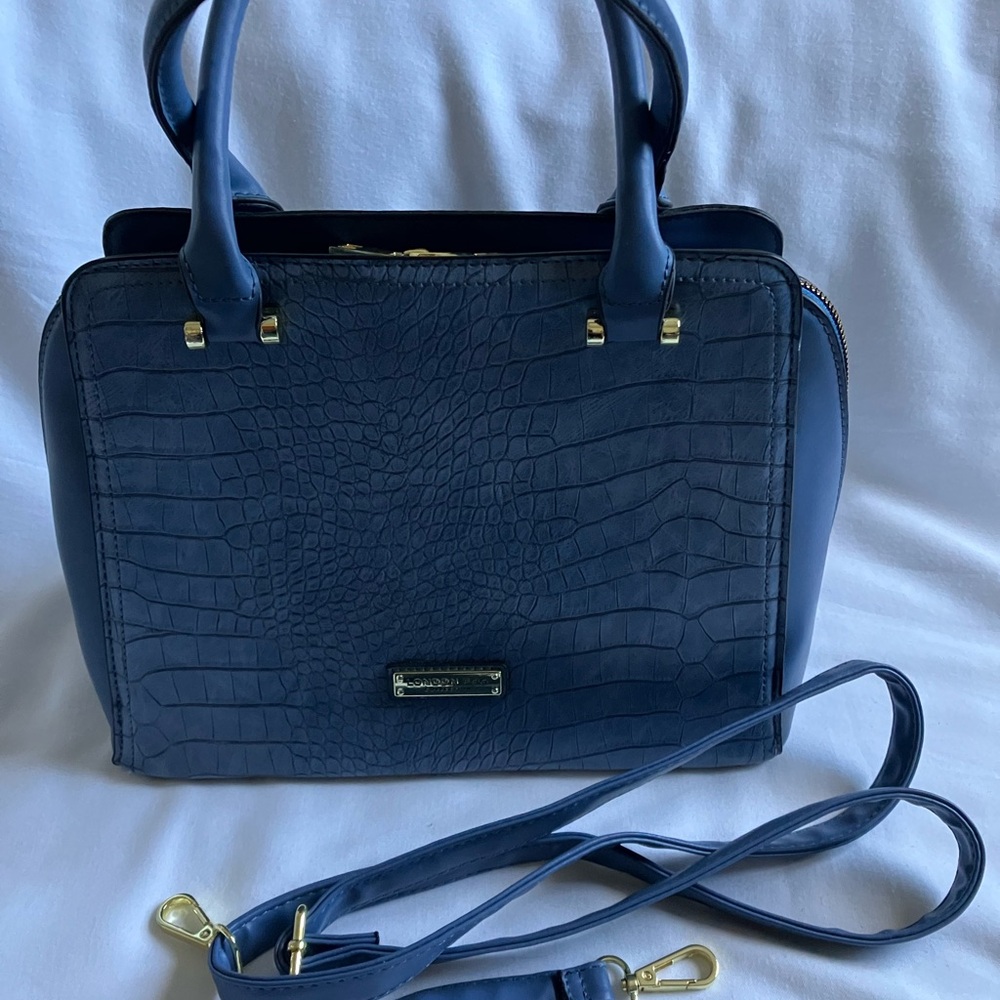 VINTAGE London Fog Blue Croc-Embossed Bag with Crossbody Strap NWOT - Picture 12 of 15